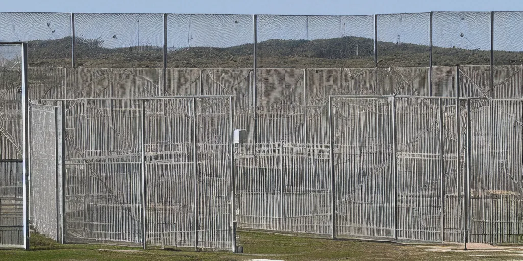 Image similar to cages at guantanamo bay prison, plain background, no army