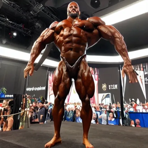 Prompt: Jesus Christ at Mr Olympia, hyperrealistic