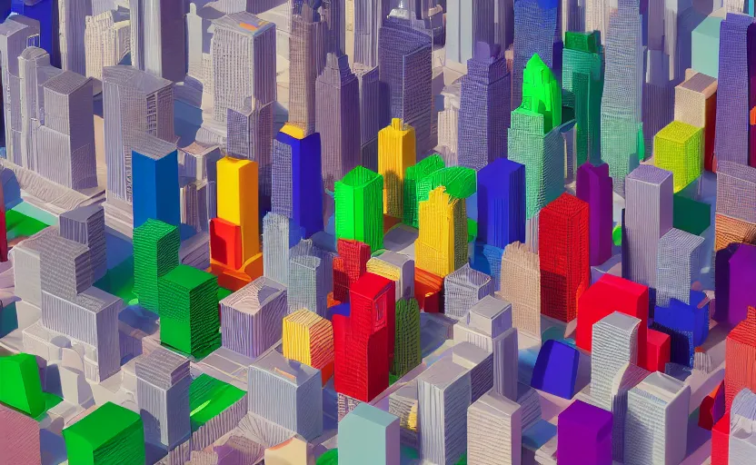 Image similar to blocks of colorful jello in the shape of the chicago skyline by anthony danielle and ray canlas jr, photorealistic, tilt shift, shallow depth of field, unreal engine render, octane render, 8 k