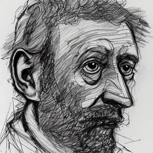 Image similar to a realistic yet scraggly portrait sketch of the side profile of a stern and sophisticated michael rosen, trending on artstation, intricate details, in the style of frank auerbach, in the style of sergio aragones, in the style of martin ansin, in the style of david aja, in the style of mattias adolfsson