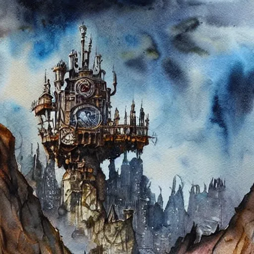 Image similar to #Fantasy #Landscape Collection Original #Watercolor #Painting Steampunk Scifi Surreal Land Whimsical #Ornate #Concept #Art #World Building Cityscape