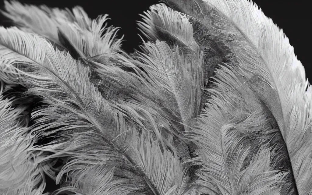 Image similar to close up of feathers, high contrast cinematic lighting, ambient occlusion render, duotone, detailed