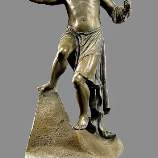 Image similar to Une statue monumentale en plein-pied de Gandalf, contrapposto, bronze poli, fonte à la cire perdue, Musée du Louvre catalog