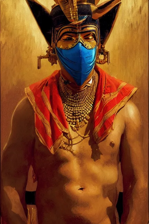 Image similar to magician, wearing mask, character design, ancient egypt, colorful, painting by gaston bussiere, craig mullins, j. c. leyendecker, tom of finland