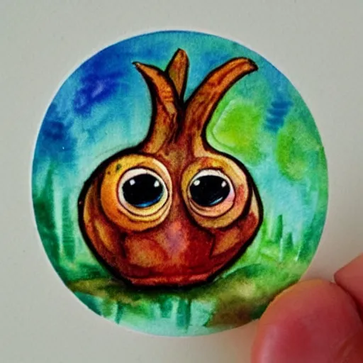 Image similar to cute watercolor colourful mandrake root with big eyes, from harry potter sticker,