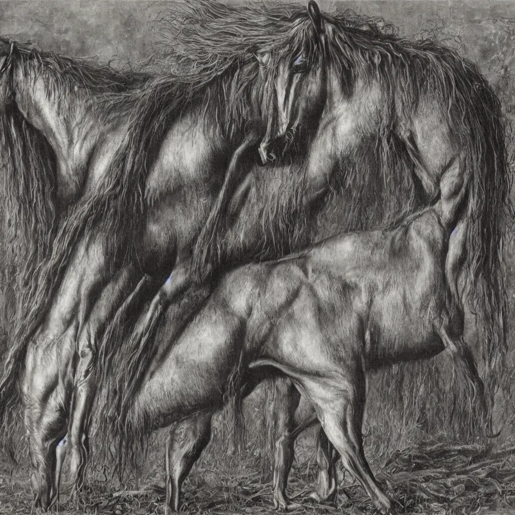 Image similar to giger, h. r. - magnificent forest clydesdale horse