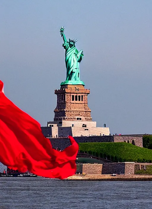 Image similar to red dragon under statue of liberty