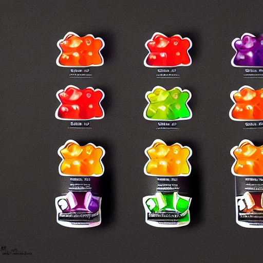 Image similar to original design concept of a packaging for gummy bears, studio lighting, modern style