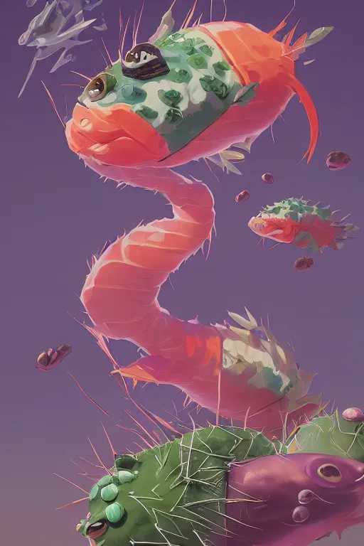 Image similar to 3 d render creature animal sushi cristal very big eye roots cactus elemental flush of force nature micro world fluo fishscale, comics gta 5 cover, official fanart behance hd artstation by jesper ejsing, by rhads, makoto shinkai and lois van baarle, ilya kuvshinov, ossdraws