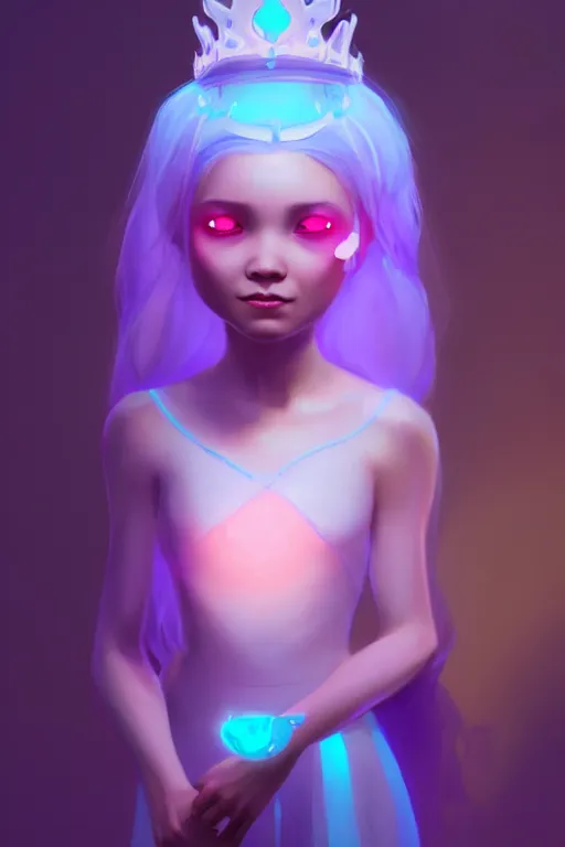 Image similar to super cute Bioluminescent Princess character concept, soft light, soft mood, realistic body features and face, illustration, painting oil on canvas by Elena Zhurikhina and Goro Fujita, octane render trending on artstation, 4k, 8k, HD