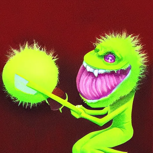 Image similar to a female tennis ball monster, digital art, fantasy, magic, trending on artstation, ultra detailed, professional illustration by Basil Gogos