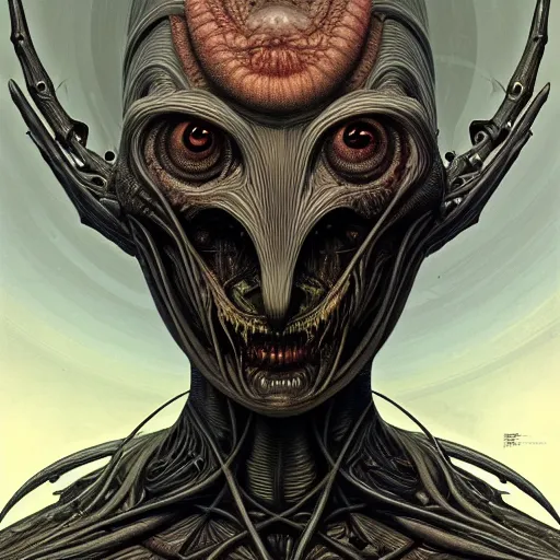 Prompt: symmetry!! portrait of grotesque alien, sci - fi horror, intricate, body horror, dark design, highly detailed, dark dynamic lighting, digital art, digital painting, artstation, smooth, sharp focus, illustration, art by artgerm and h r giger and greg rutkowski and alphonse mucha, 8 k - h 7 0 4