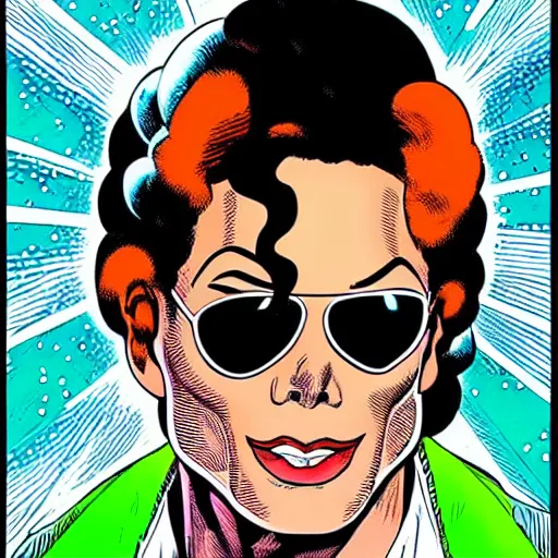 Prompt: dynamic macro head portrait of beautifu michael jackson super hero in white sequined jacket by john romita sr and cory walker and ryan ottley and jack kirby and barry windsor - smith, comic, illustration, photo real