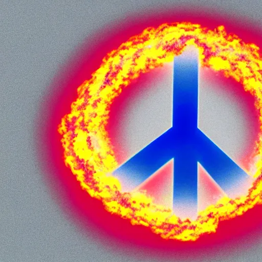 Prompt: a nuclear explosion merging into the shape of a peace sign, high speed photography, highly detailed, high quality, 8 k, path traced