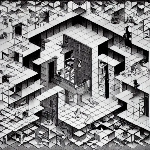 Prompt: an impossible room by MC Escher