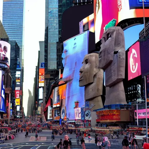 Prompt: photo of lots of Moai 🗿 statues in times square