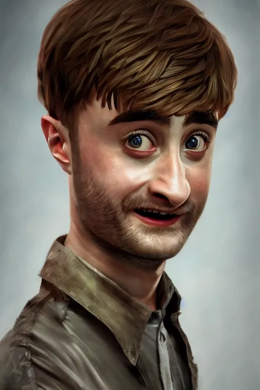 Prompt: mrpotatohead mixed with daniel radcliffe, artgem, digital painting, color painting, hyperrealistic, concept art, oil painting, masterpiece, concept art, trending on deviantart, realistic and detailed face, highly detailed, high quality, 8 k, soft lighting, fancy colors, fantasy, cinematic, high coherence