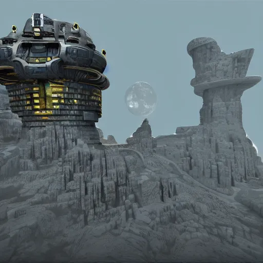 Image similar to scifi imperial base perched on cliffs