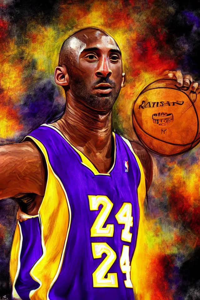 Image similar to centered detailed portrait of kobe bryant, by close, chuck, trending on artstation, 4 k hd wallpaper. premium prints available.