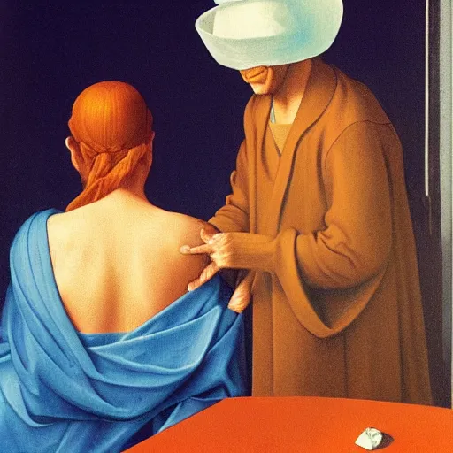 Image similar to a fortune teller giving you a bad day by Raphael, Hopper, and Rene Magritte. detailed, romantic, enchanting, trending on artstation.