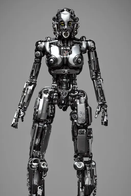 Image similar to full body cyborg female concept, hydrologic pistons, humanoid form, robot servo, metalized mecha muscle, monkey limbs, digital art, in the style of ben lol, brian sum, ramil sunga, herbert lowis, furio tedesschi, christopher cao, artstation, pinterest, deviantart, photoshop, octane render, unreal engine