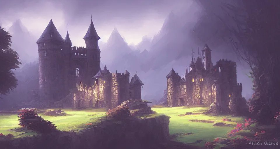 Image similar to a landscape with a castle by Andreas Rocha