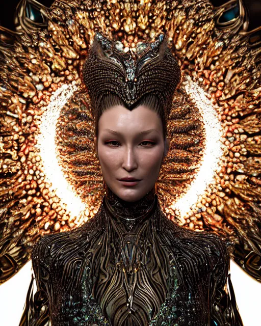 Image similar to a highly detailed metahuman 4 k close up render of an alien goddess bella hadid as alien in iris van herpen dress schiaparelli in diamonds crystals swarovski and jewelry in style of alphonse mucha gustav klimt trending on artstation made in unreal engine 4