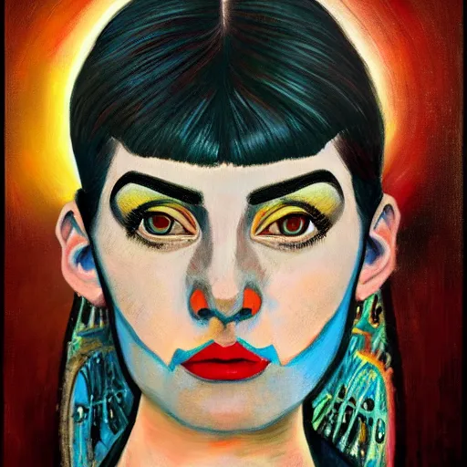 Prompt: Intricate five star Vulcan Woman portrait by Pablo Picasso, oil on canvas, HDR, high detail, Photo realistic, hyperrealism,matte finish, high contrast, 3d depth, masterpiece, vivid and vibrant colors, enhanced light effect, enhanced eye detail,artstationhd