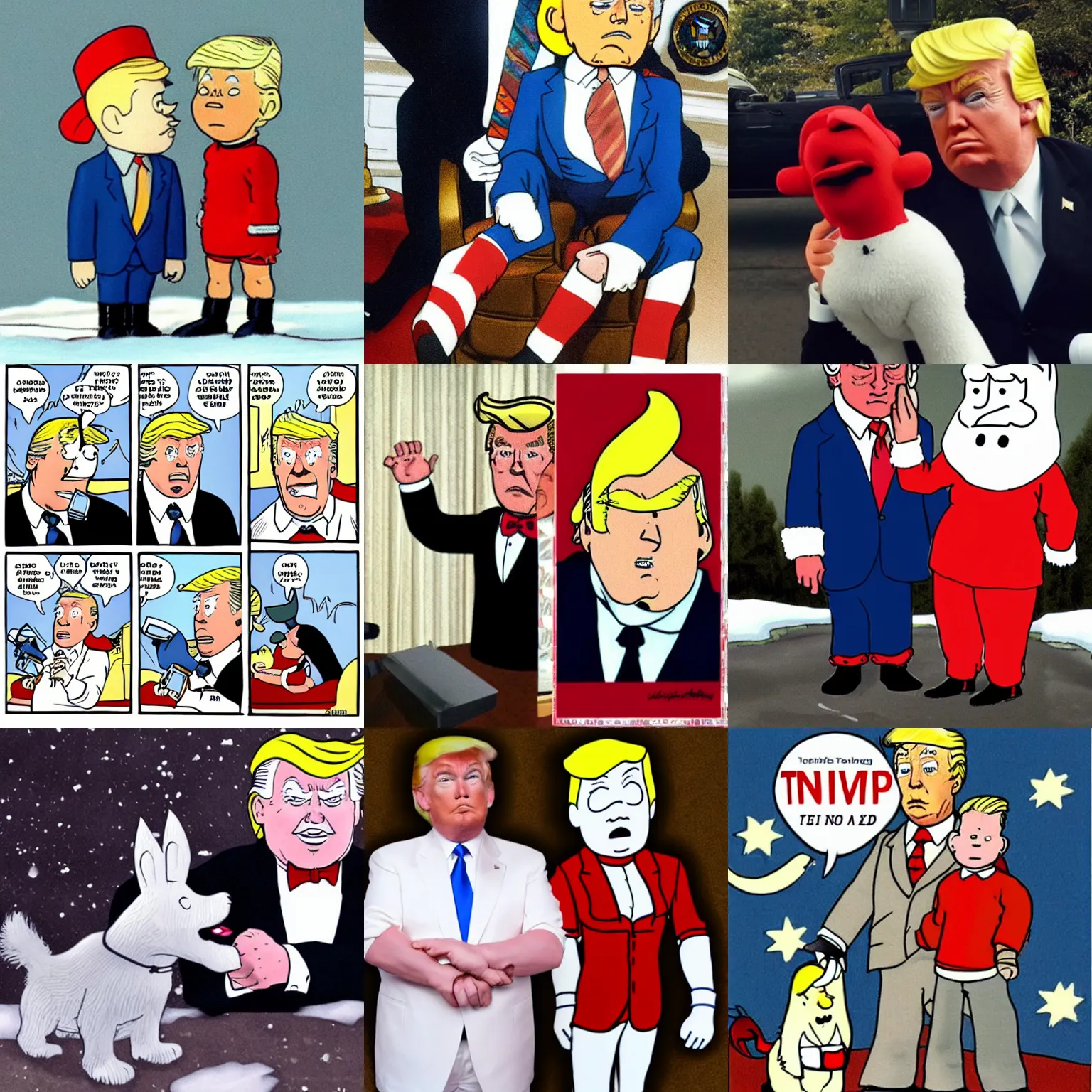 Prompt: Snowy and Tintin as Donald Trump