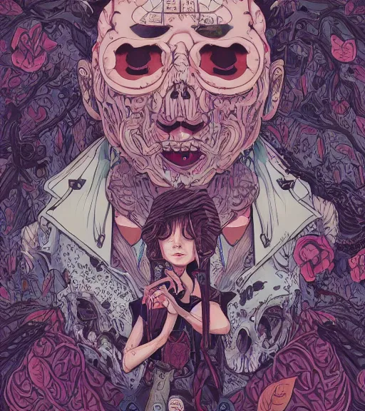 Prompt: portrait, nightmare anomalies, leaves with a katana by miyazaki, violet and pink and white palette, illustration, kenneth blom, mental alchemy, james jean, pablo amaringo, naudline pierre, contemporary art, hyper detailed