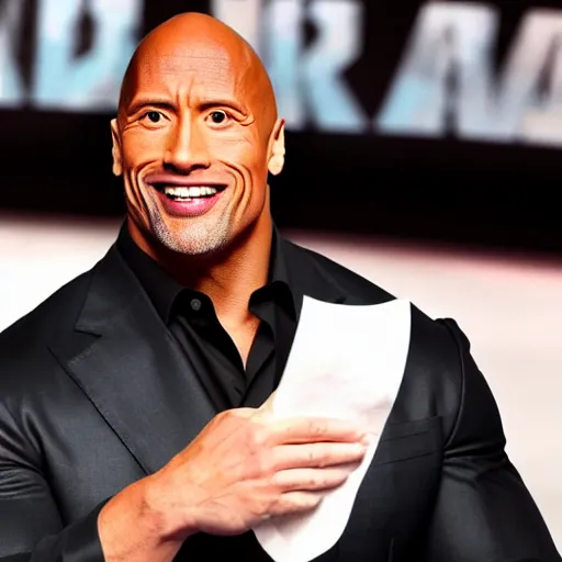 Prompt: Dwayne Johnson holding a paper