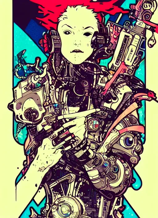 Image similar to cyberpunk pisces!! cyborg portrait illustration, pop art, splash painting, art by geof darrow, ashley wood, alphonse mucha, makoto shinkai