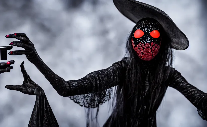 Image similar to a spider witch taking a selfie photo, detailed. artstation. 2 5 mm f / 1. 7 asph lens. ultra realistic
