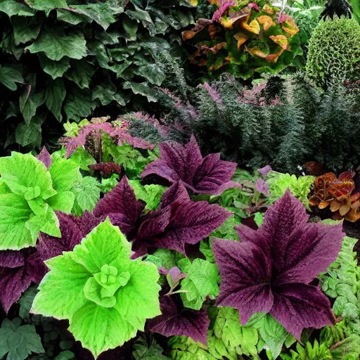 Image similar to goth garden gorgeous dark plants pretty, coleus, sweet potato vine