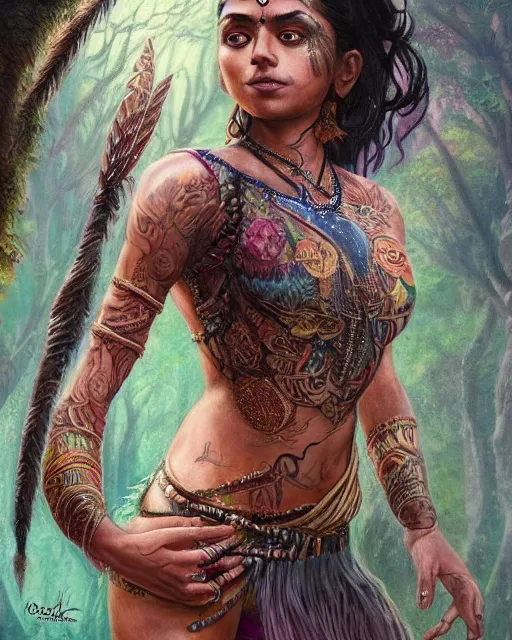 Chicano Art Tattoo of a Warrior Woman with Feathers