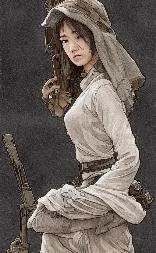 Prompt: portrait of a female soldier, in smoke and dirt, trading card front, anime style, hair down, symmetrical facial features, symmetrical body features, hyper realistic, pale skin, 4k, rule of thirds, extreme detail, detailed drawing, trending artstation, hd, fantasy, D&D, realistic lighting, by Alphonse Mucha, Greg Rutkowski, sharp focus, backlit, military carrier plates