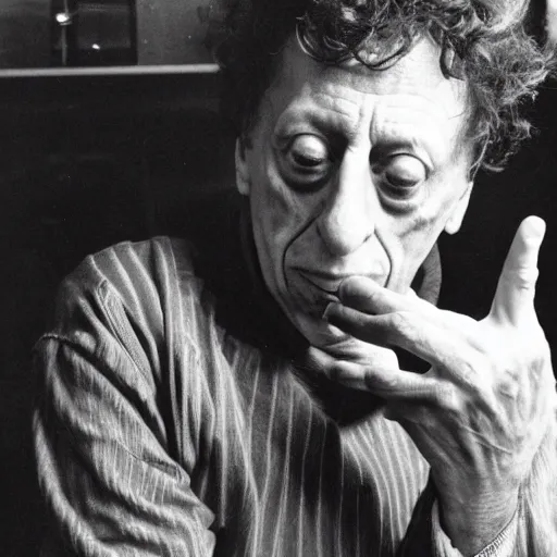 Prompt: Philip Glass smoking weed