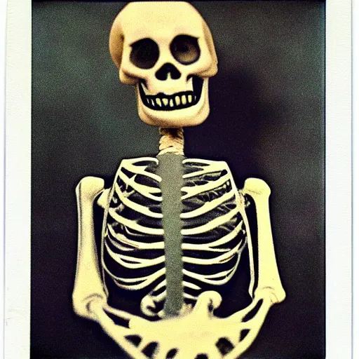 Image similar to skeleton drummer, wild, flash polaroid photo,