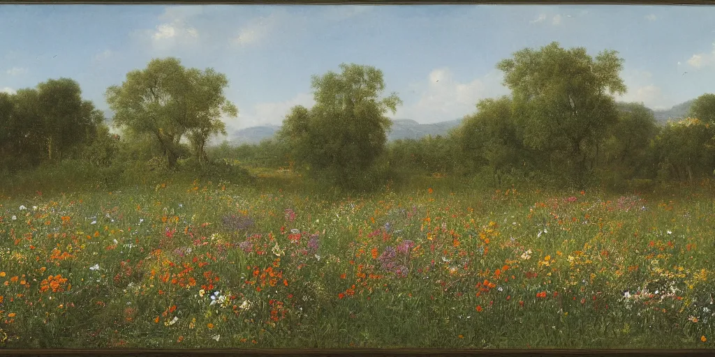 Prompt: field of flowers artwork by eugene von guerard