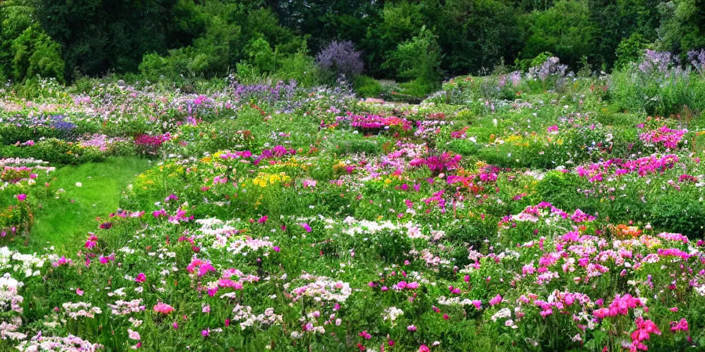 Image similar to walled garden full of flowers cinematography