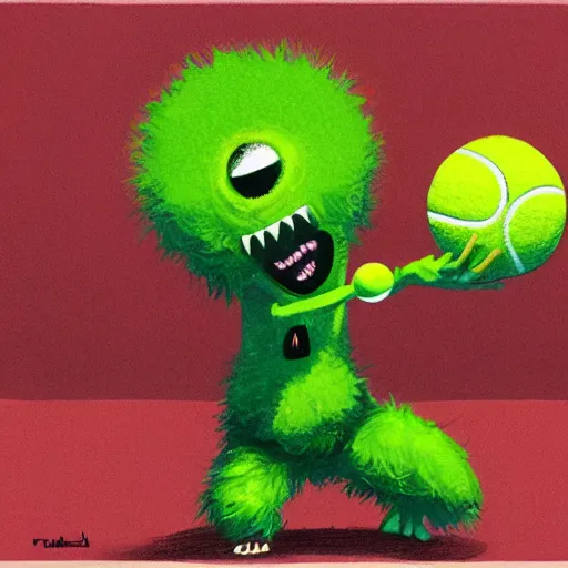 Prompt: a tennis ball monster shrugging, shrug , digital art, fantasy, magic, trending on artstation, ultra detailed, professional illustration by Basil Gogos