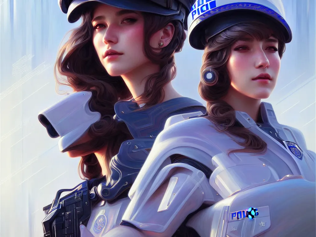 Image similar to portrait futuristic usa police uniform girl, at future neon light rooftop, ssci - fi and fantasy, intricate and very very beautiful and elegant, highly detailed, digital painting, artstation, concept art, smooth and sharp focus, illustration, art by tan zi and ayanamikodon and alphonse mucha and wlop