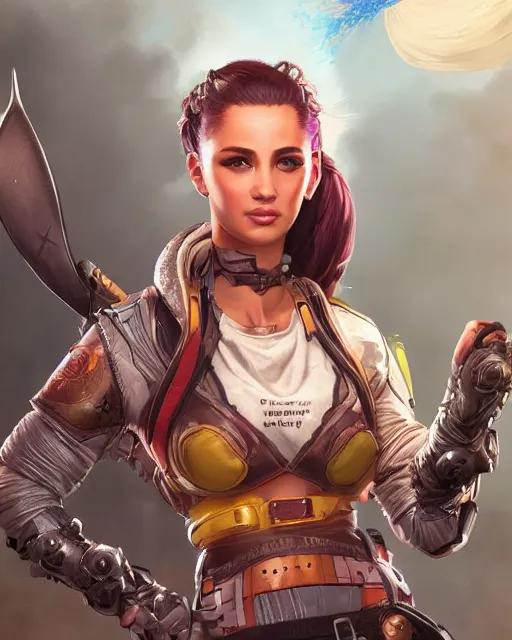 Prompt: Guardian Arianna Grande as an Apex Legends character digital illustration portrait design by, Mark Brooks and Brad Kunkle detailed, gorgeous lighting, wide angle action dynamic portrait