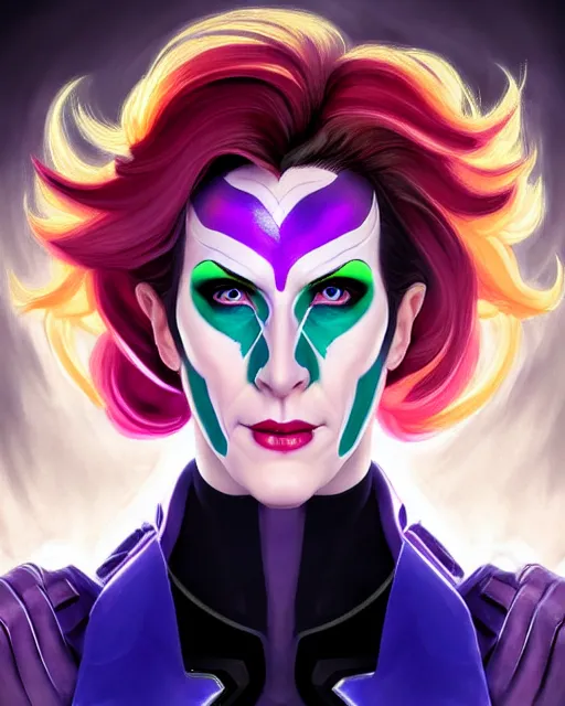 Image similar to moira from overwatch, lightning bolt face paint, character portrait, portrait, close up, highly detailed, intricate detail, amazing detail, sharp focus, vintage fantasy art, vintage sci - fi art, radiant light, caustics, by boris vallejo