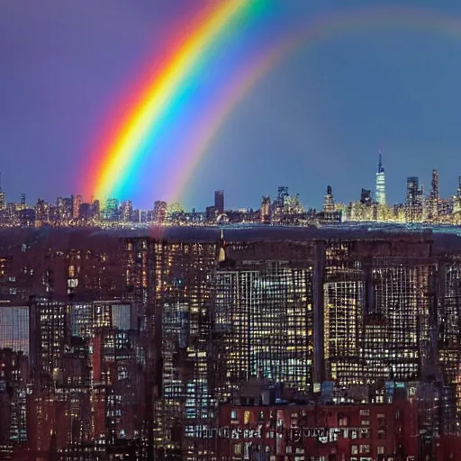 Image similar to rainbow with impossible color spectrum in the sky of new york city