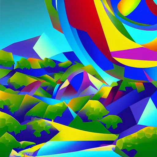 Image similar to a beautiful landscape in a Cubo-Futurism style, digital art