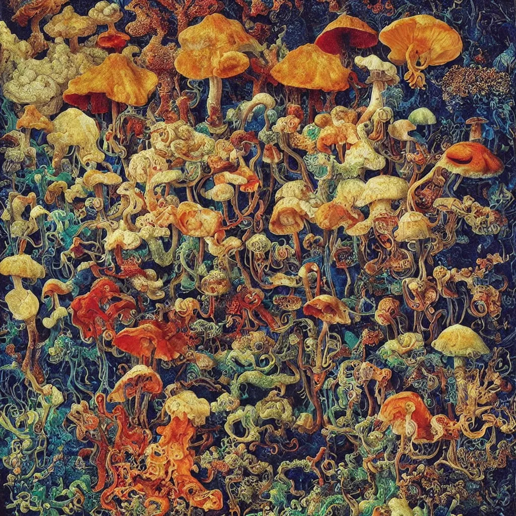 Prompt: a single colorful! ( lovecraftian ) fungus macro photo white! clear empty sky, a high contrast!! ultradetailed photorealistic painting by jan van eyck, audubon, rene magritte, agnes pelton, max ernst, walton ford, andreas achenbach, ernst haeckel, hard lighting, masterpiece