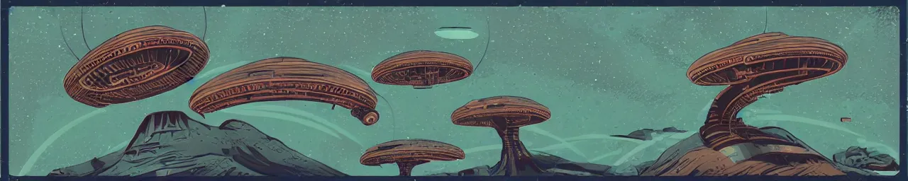 Image similar to retro sci-fi alien landscape