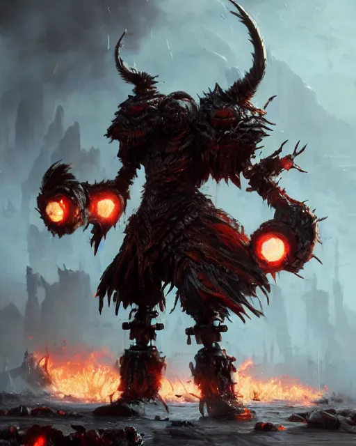 Image similar to oil painting of Angry Anthropomorphized Robot Berserker, wearing fur armor, claws, sharp focus, attack pose, fantasy style, octane render, volumetric lighting, 8k high definition, by greg rutkowski, highly detailed, trending on art Station, magic the gathering artwork, burning Battlefield background, centered