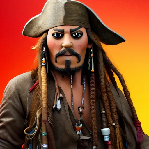 Image similar to A still of Jack Sparrow as a muppet, 4k, photograph, artstation, trending, award winning, epic lighting, featured